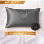 Ant Home Teks Mini Set Tekli Ipeksi Saten Yastık Kılıfı Toka Hediyeli - Koyu Gri - 50X70