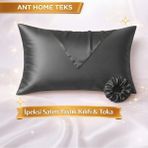 Ant Home Teks Mini Set Tekli Ipeksi Saten Yastık Kılıfı Toka Hediyeli - Siyah - 50X70