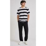 Antakya Yöresi Erkek Çizgili Oversize Tişört Bisiklet Yaka Kısa Kol Yazlık T-Shirt - Siyah