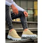 Antakya Yöresi KB-056 Kuback Bej Süet Beyaz Yüksek Taban Günlük Spor Ayakkabı