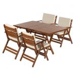 Antalya Ahşap Bahçe Balkon Takımı: 80x120 Masa + 4 Minderli Sandalye - Katlanır Set