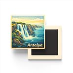 Antalya - Düden Şelalesi - Baskılı Buzdolap Magneti Kare - 9x9 cm