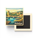 Antalya - Eski Liman - Baskılı Buzdolap Magneti Kare - 9x9 cm