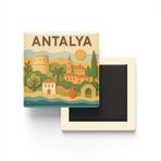 Antalya - Memleket Temalı - Paper Cut Art - Baskılı Buzdolap Magneti Kare - 9x9 cm