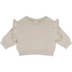 Antebies Organik Bej Dantelli Fırfırlı Manşetli Kız Bebek Sweatshirt - Krem - 0 - 3 Ay