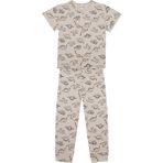 Antebies Organik Bej Dinazor Desenli Beli Lastikli Kısa Kollu Erkek Çocuk Pijama Takımı - Krem - 9 - 10 Yaş