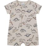 Antebies Organik Bej Dinazor Desenli Çıtçıtlı Kısa Kollu Şortlu Erkek Bebek Tulum - Krem - 9 - 12 Ay