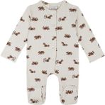 Antebies Organik Bej Rakun Desenli Çıtçıtlı Uzun Kollu Erkek Bebek Patikli Tulum - Kahve - 3 - 6 Ay