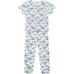 Antebies Organik Beyaz Uçak Desenli Beli Lastikli Kısa Kollu Erkek Çocuk Pijama Takımı - 7 - 8 Yaş - Mavi