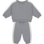 Antebies Organik Gri Beyaz Beli Lastikli Bağcıklı Manşetli Erkek Bebek Sweatshirt Eşofman Takımı - 6 - 9 Ay