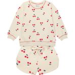 Antebies Organik Krem Kiraz Desenli Beli Lastikli Bağcıklı Kız Çocuk Sweatshirt Şort Takımı - 2 Yaş
