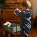 Antebies Organik Mavi Beli Lastikli Bağcıklı Manşetli Fermuarlı Kapüşonlu Polarlı Erkek Bebek Sweatshirt Eşofman Takımı - 6 - 9 Ay