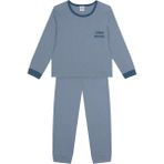 Antebies Organik Mavi Waffle Cuddle Weather Nakışlı Beli Lastikli Uzun Kollu Erkek Çocuk Pijama Takımı - 2 Yaş