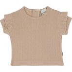 Antebies Organik Pembe Jakarlı Fırfırlı Kısa Kollu Kız Bebek Tshirt - 3 - 6 Ay
