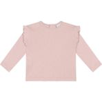 Antebies Organik Pembe Kalp Jakarlı Fırfırlı Uzun Kollu Kız Bebek Tshirt - 0 - 3 Ay