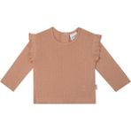 Antebies Organik Pembe Klasik Jakarlı Fırfırlı Uzun Kollu Kız Bebek Tshirt - 9 - 12 Ay