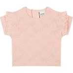 Antebies Organik Pembe Kurdele Jakarlı Fırfırlı Kısa Kollu Kız Bebek Tshirt - 6 - 9 Ay