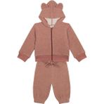 Antebies Organik Turuncu Beli Lastikli Bağcıklı Manşetli Fermuarlı Kapüşonlu Polarlı Kız Erkek Bebek Sweatshirt Eşofman Takımı - 0 - 3 Ay