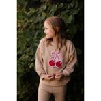 Antebies Pamuk, Sustainable, Bej Kiraz Baskılı Kız Çocuk Sweatshirt Biker Takım - Kırmızı - 3 - 4 Yaş