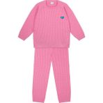 Antebies Pembe Balıksırtı Kalp Nakışlı Triko Beli Lastikli Bağcıklı Kız Çocuk Kazak Eşofman Takımı - 7 - 8 Yaş