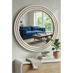 Antik Ahşap Beyaz Dekoratif Ayna Banyo Lavabo Aynası Yuvarlak Ayna Duvar Aynası ( 30X43)