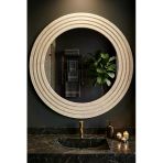 Antik Ahşap Traverten Dekoratif Ayna Banyo Lavabo Aynası Yuvarlak Ayna Duvar Aynası ( 43X56)