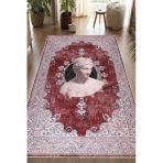 Antik Büst Desenli Bordo Kaymaz Taban Yıkanabilir Halı 200 X 300 Cm Bordo
