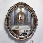 Antik Oval Duvar Aynası 28"x23" Amerikan Vintage Tarzı Çiftlik Evi Geleneksel Eskitme Dekoratif Banyo/Oturma Odası/Şömine/Giriş/Makyaj Masası İçin (Siyah) (Gümüş 72 * 59cm)