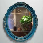 Antik Oval Duvar Aynası 28"x23" Amerikan Vintage Tarzı Çiftlik Evi Geleneksel Eskitme Dekoratif Banyo/Oturma Odası/Şömine/Giriş/Makyaj Masası İçin (Siyah) (Mavi 72 * 59cm)