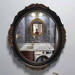 Antik Oval Duvar Aynası 28"x23" Amerikan Vintage Tarzı Çiftlik Evi Geleneksel Eskitme Dekoratif Banyo/Oturma Odası/Şömine/Giriş/Makyaj Masası İçin (Siyah) (Siyah 72 * 59cm)