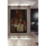 Antika Ibrik Işlemeli Nargile Osmanlı Dekor Dikey Ahşap Tablo Çerçeve Görünümlü Dikey Duvar Tablo - 50 x 30 - Kırmızı
