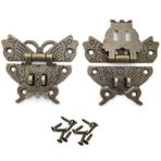 Antika Mandal Kilidi, OZXNO 2'li Paket Retro Bronz Çinko Alaşım Kelebek Kilit Tutucu ve Vidalar Mücevher Kutusu Dolap Ahşap Kılıf Hediye Kutusu (Çift Asma Kilit Deliği)