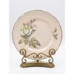 Antika Porselen Pasta Tabağı, Pembe, Altın Kenarlı, Gül Desenli, 15 cm, 6'lı Set