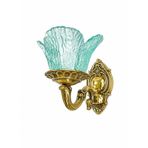 ANTİKAMSA Cam Metal Duvar Aplik, Gold ve Yeşil, 23x25 cm, Özel Camlı, Vintage Tarz, Tekli