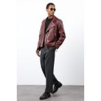Antioch Bordo 100% Deri Biker Ceket - L