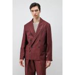 Antioch Bordo Keten Karışımlı Çizgili Erkek Blazer Ceket