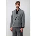 Antioch Gri Relax Fit Kruvaze Erkek Blazer Ceket - M