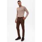 Antioch Koyu Kahve Erkek Slim Fit Düz Aksesuarlı Kumaş Pantolon