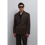 Antioch Koyu Kahve Relax Fit Kruvaze Erkek Blazer Ceket Uzun Kol Orta Kalınlıkta Dokuma Kumaş - XL