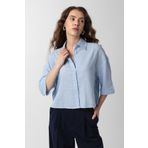 Antioch Mavi Crop Dokulu Kadın Gömlek