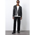 Antioch Siyah 100% Deri Biker Ceket - XL
