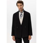 Antioch Siyah Keten Karışımlı Kruvaze Düğmeli Erkek Blazer Ceket - XL