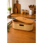 ANTİOCHİA HOME Krem Renkli Oval Ahşap Ekmek Sepeti/Saklama Kutusu(30*15*10)