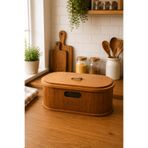 ANTİOCHİA HOME Oval Kahverengi Kapaklı Ahşap Ekmek Sepeti/Saklama Kutusu(30*15*10)