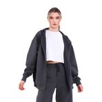 Antrasit Kanguru Cepli Kapüşonlu Fermuarlı Oversize Kadın Sweatshirt CMRB73-Antrasit 2XL