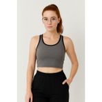 Antrasit Melanj Basic Sıfır Kol Dar Kalıp U Yaka Kadın Crop Top Atlet - 97162 - XS