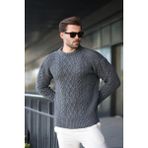 Antrasit Örgü Desenli Triko Erkek Kazak E7425 - XL