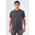Antrasit Polo Yaka Pamuklu Düz Renk Slim Fit Erkek T-shirt