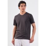 Antrasit V Yaka Pamuklu Düz Renk Slim Fit Erkek T-shirt - 3XL