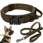 Antswish Taktik Köpek Tasması Tasma Seti, Ayarlanabilir Askeri Eğitim Naylon Yaka Kontrol Kolu ve Metal Tokalı Köpek Eğitimi, Orta Büyük Köpekler için Köpek Tasması (Yeşil, L)